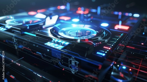 A futuristic 3D rendering of a digital music player with holographic displays AI generated illustration