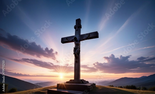 cross on the top with sunset atmosphere