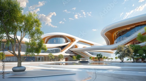 A futuristic 3D rendering of an abstract educational campus  AI generated illustration