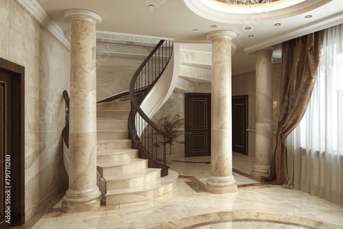 Staircase and column in the interior of the apartment