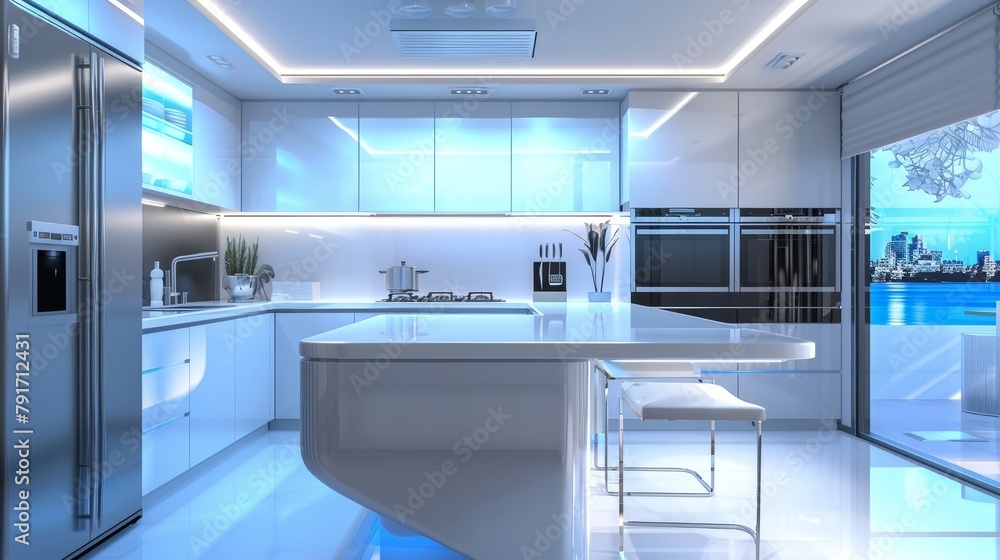 A futuristic kitchen with sleek appliances AI generated illustration A futuristic kitchen with sleek appliances AI generated illustration