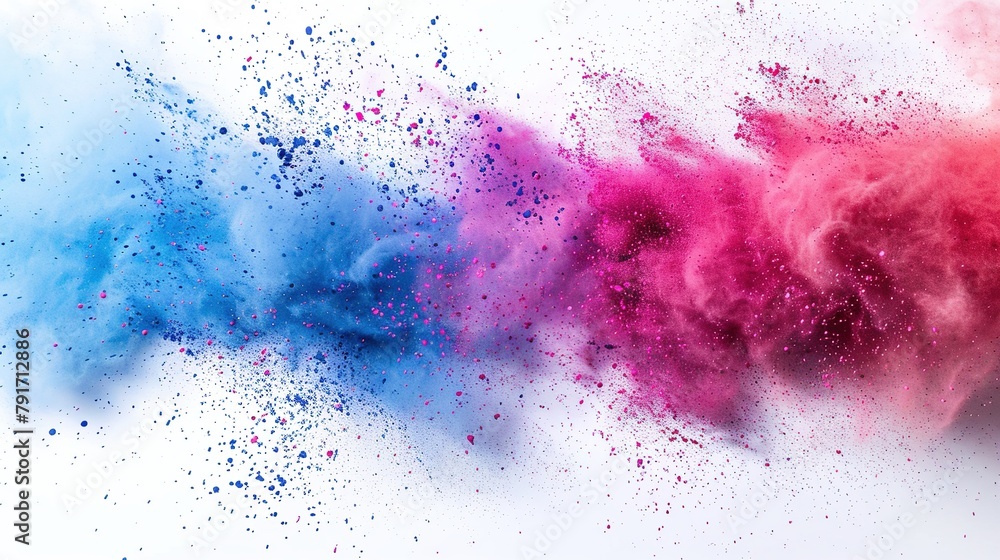Explosion of colored powder. Close up abstract dust on white background. Colored explosion. Paint holi
