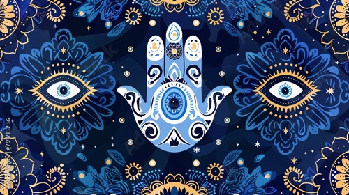 Hamsa hand painted with eyes background