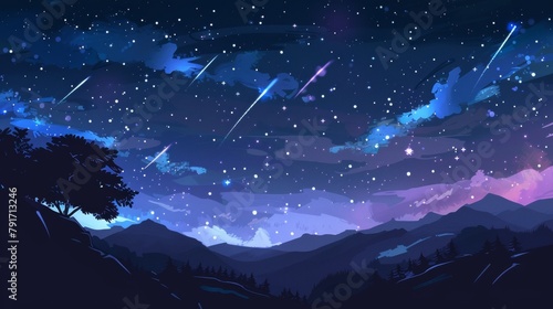 A magical night sky filled with shooting stars AI generated illustration