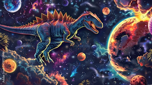 dinosaur with the planet in space