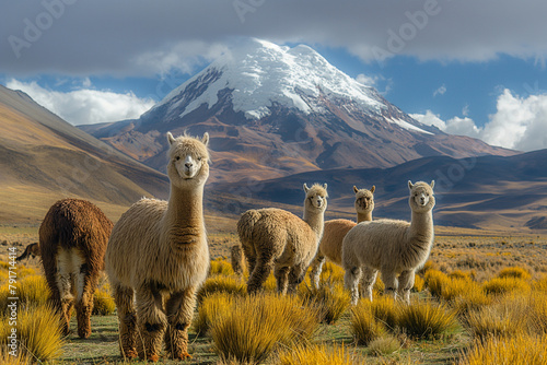 Alpaca animals in the mountains photo