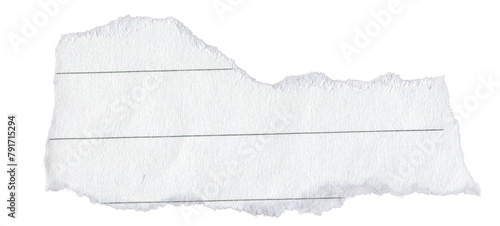 White Lined Ripped Paper Strip. Scrap Paper with Torn Edge, Scrapbook Sticky Notes, Notebook Page