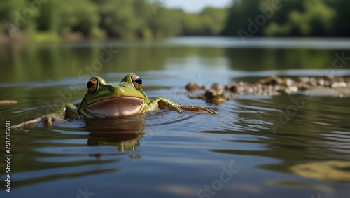 River Rhapsody: Frogs Chorus Sings in Riverside Marsh, Nature's Symphony Echoes in Rippling Waters © HATU