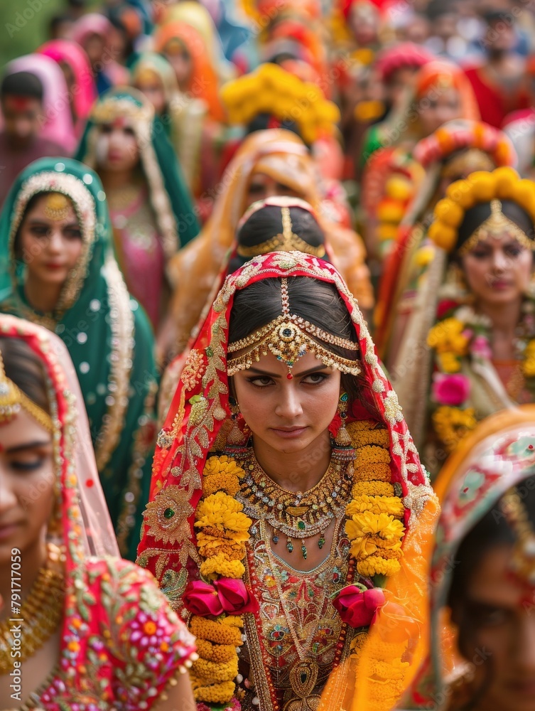 A colorful Indian wedding procession, showcasing traditional customs and celebrations.