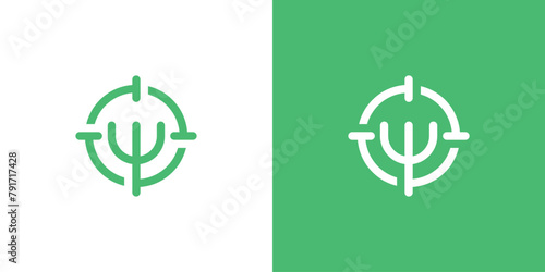 Simple Target Fork Logo. Target and Fork with Linear Outline Style. Food Hunter Logo Icon Symbol Vector Design Inspiration. 