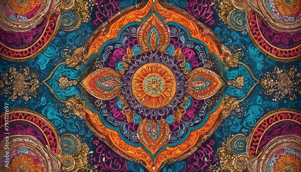 Paisley motifs in rich vibrant colors and intrica upscaled 2