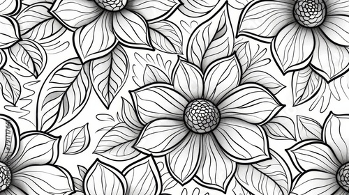 Wallpaper Mural Patterns: A coloring book page with an intricate floral pattern, featuring detailed petals and leaves Torontodigital.ca