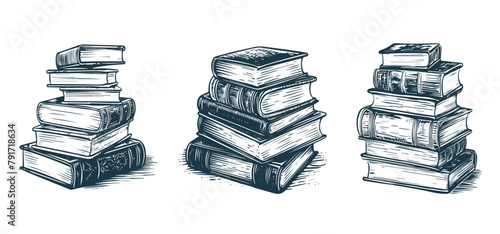 Books, Hand drawn illustration in sketch style.	
