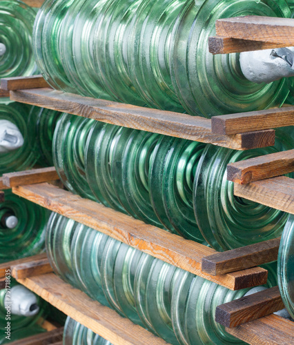 Glass disc insulators.