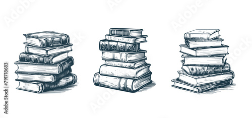 Books, Hand drawn illustration in sketch style.	
