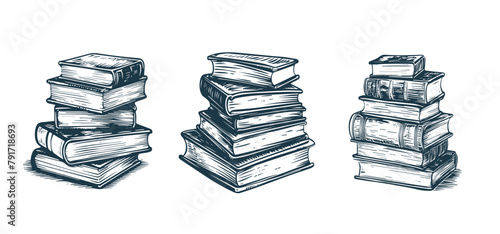 Books, Hand drawn illustration in sketch style.	
