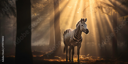 a zebra standing in the woods photo