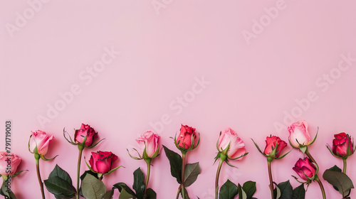 Pink background with roses along the bottom edge 