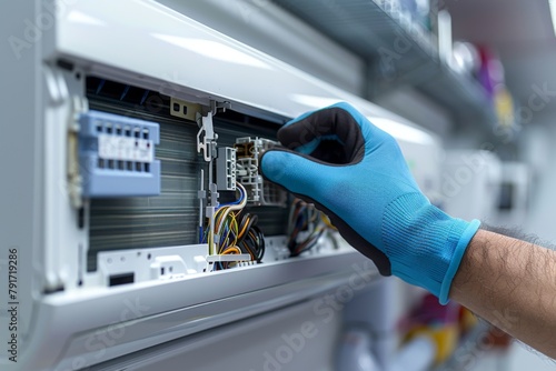 Skilled HVAC Technician Repairing Internal Controls with Precision