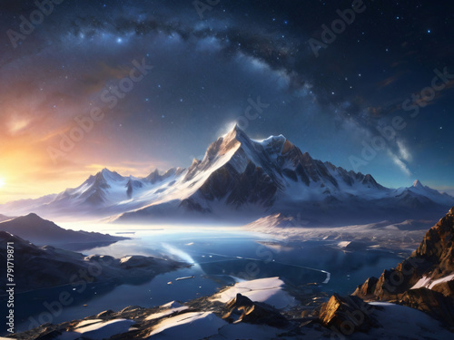 Majestic Mountain under Starry Sky