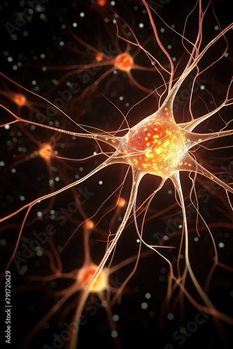 A 3D illustration depicting active neural connections in the brain, symbolizing neural activity and cognitive processes. 