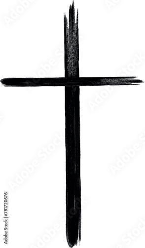Hand drawn black grunge cross icon, simple Christian cross sign, hand-painted cross, Cross painted brushes. Easter background.