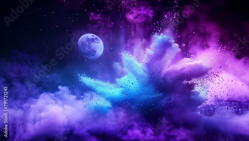 Mystical Nebula Bloom  Enchanting Space Flower with Moon - Cosmic Artwork for Fantasy Worlds and Dreamlike Wall Murals