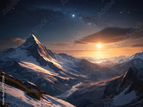 Sunset Majesty over Snow-Capped Peaks