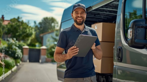 A Smiling Courier with Tablet photo