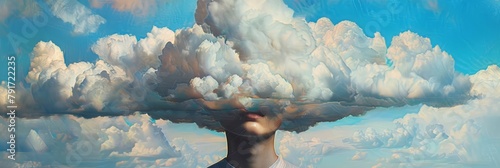 an surrealism simplicity, with clouds background, copy space for text photo