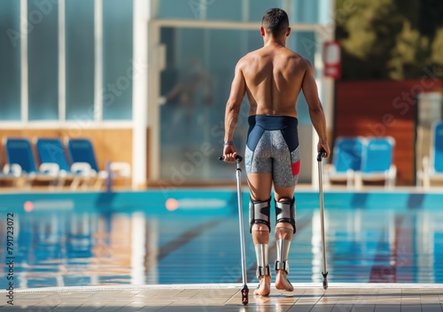 Determined Swimmer with Prosthetic Leg