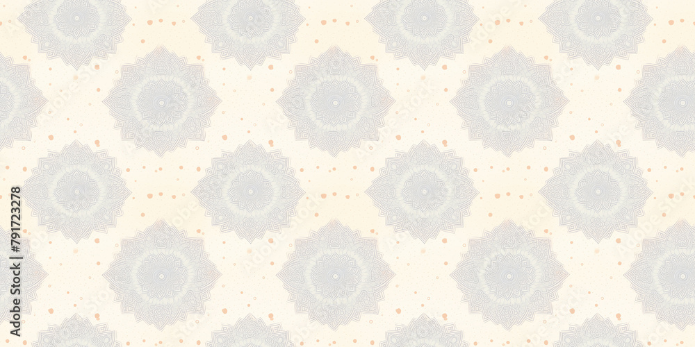Blue bright seamless repeated floral ornament pattern as background.