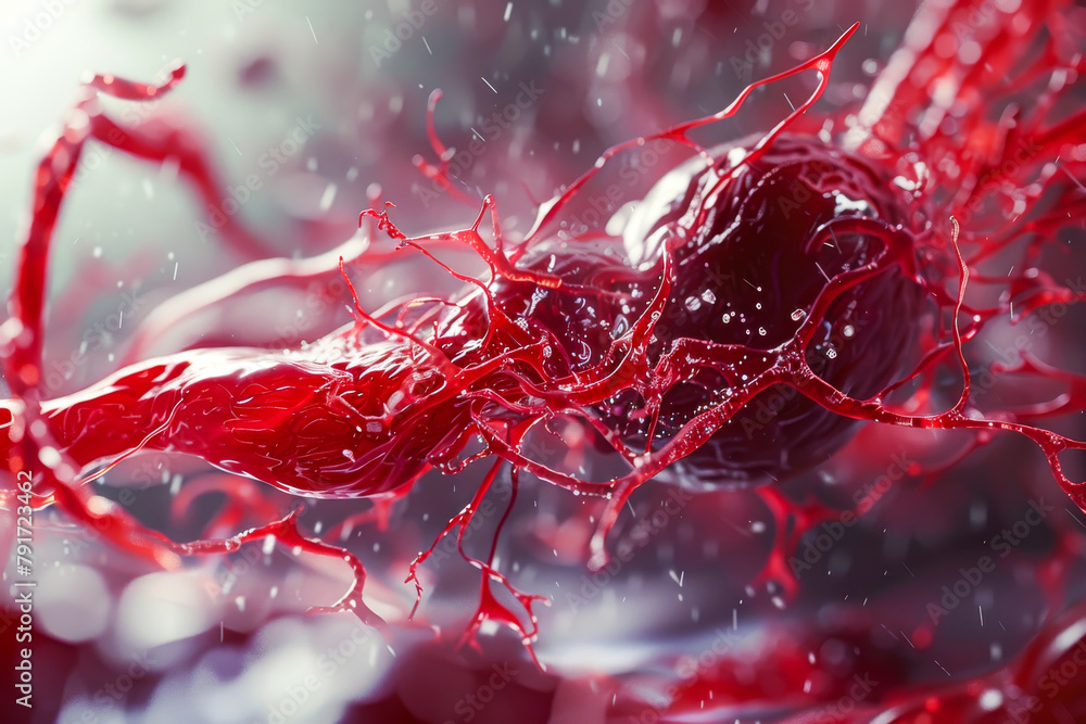 A red blob with red hair and red veins A red blob with red hair and red veins