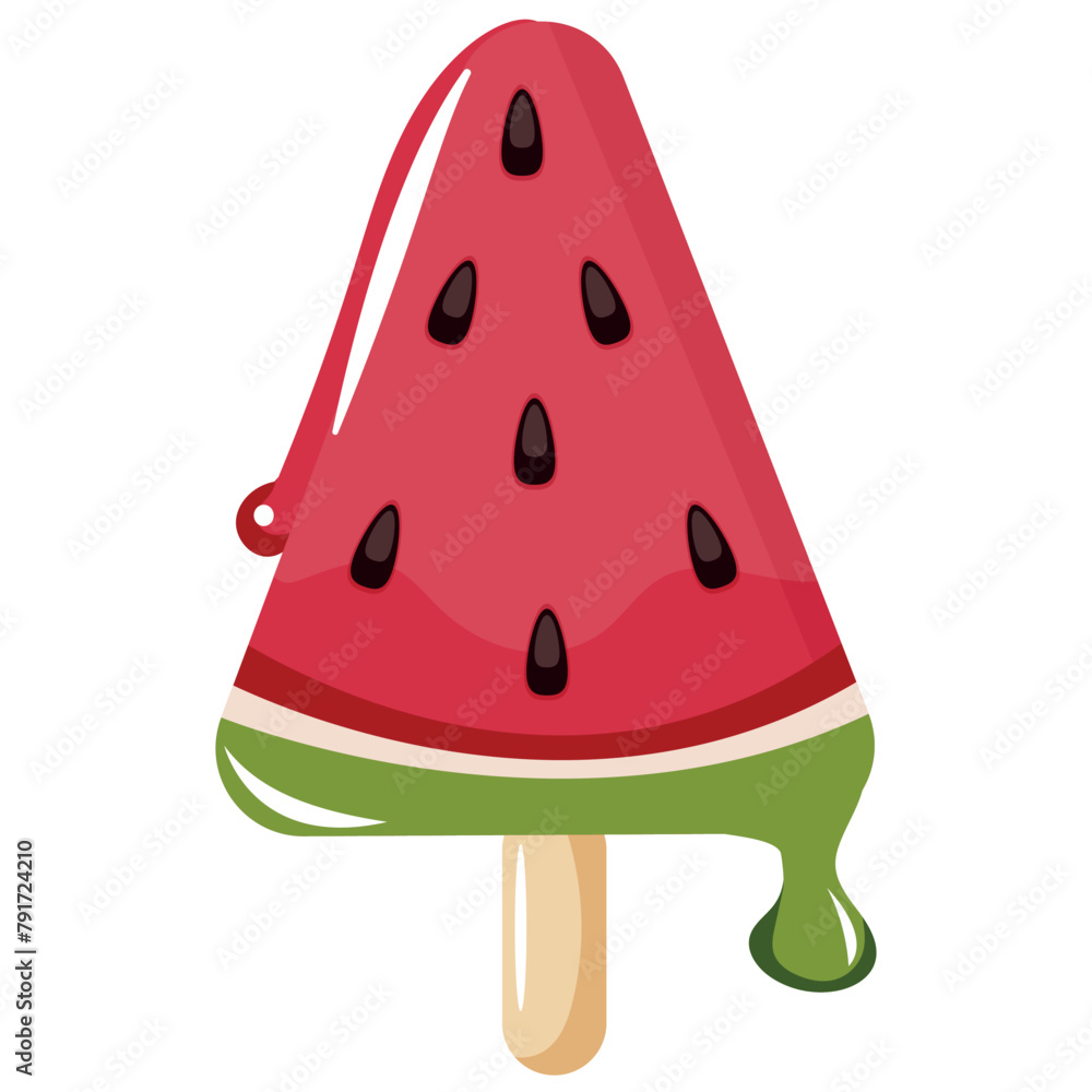fruit ice cream triangle shape with watermelon design on a stick for packaging, textile or banner fruit ice cream triangle shape with watermelon design on a stick for packaging, textile or banner