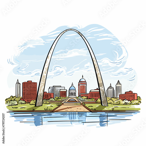 Gateway Arch. Gateway Arch hand-drawn comic illustration. Vector doodle style cartoon illustration