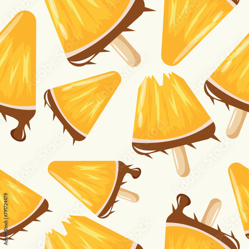 seamless pattern with triangle shaped fruit ice cream with pineapple on a stick design for packaging, textile or banner