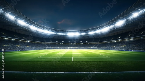Football Stadium Arena for Match with Spotlights