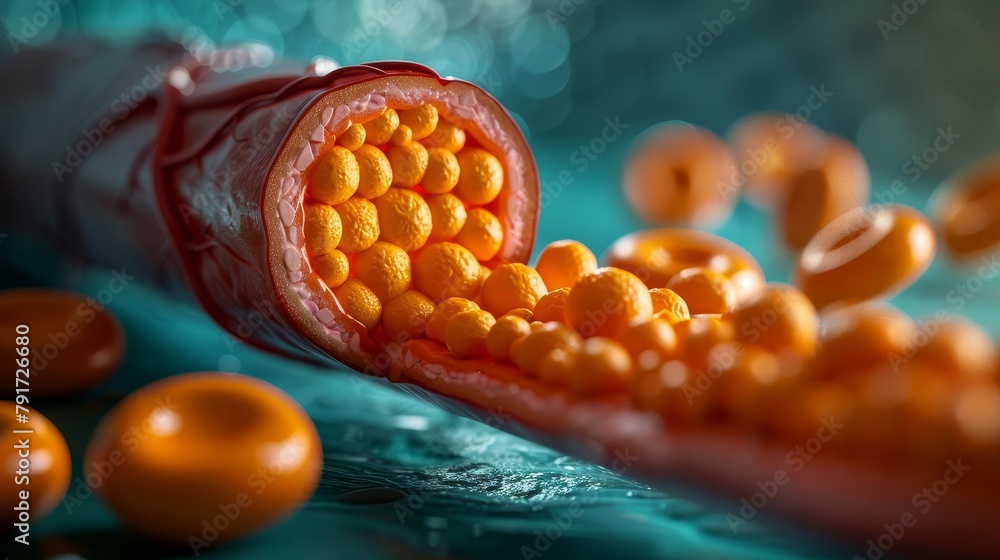 Cholesterol Buildup, Visualize a cross section of an artery showing cholesterol plaques adhering