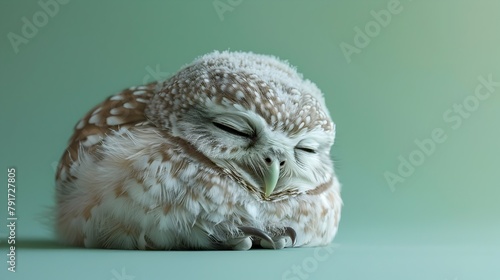 Serene Slumber of a Surreal Avian Delight A Captivating Sleeping Owl in Soft Pastel Tones photo