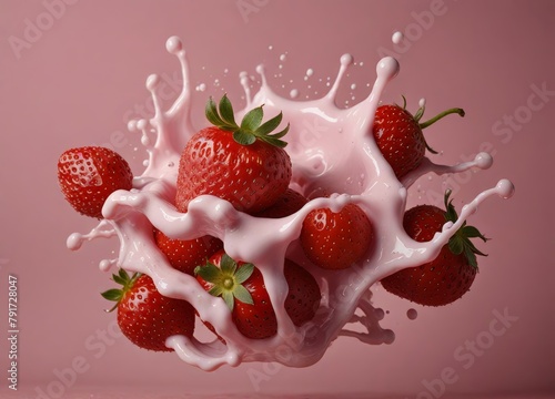 Strawberries in a pink milk splash 