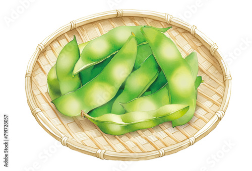 枝豆の水彩画。AI生成画像。夏野菜のイラスト。