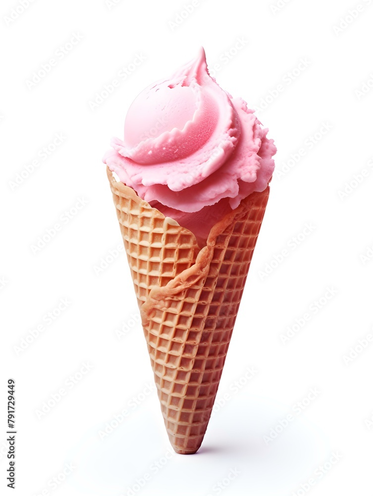 Blush Ice Cream in a Waffle Cone on a white Background. Template with Copy Space Blush Ice Cream in a Waffle Cone on a white Background. Template with Copy Space