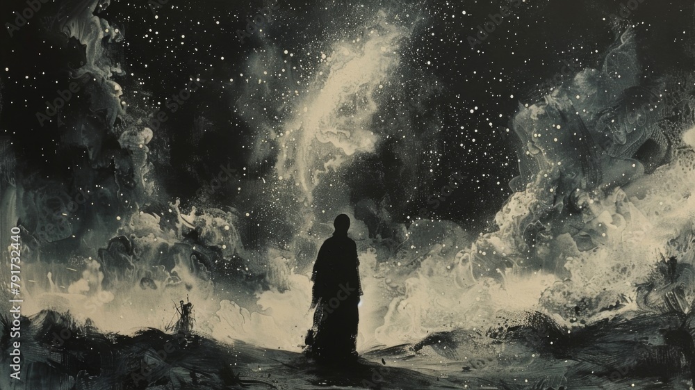 Gideon's Fleece Test Under the Night Sky on Old Paper