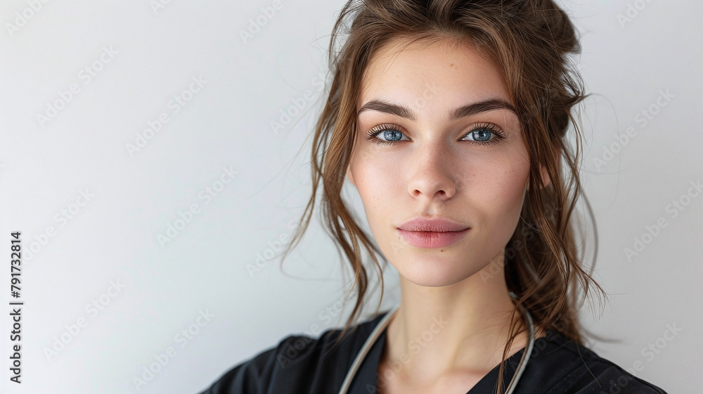 Close up Portrait of Young Woman with Blue Eyes and Natural Makeup Close up Portrait of Young Woman with Blue Eyes and Natural Makeup