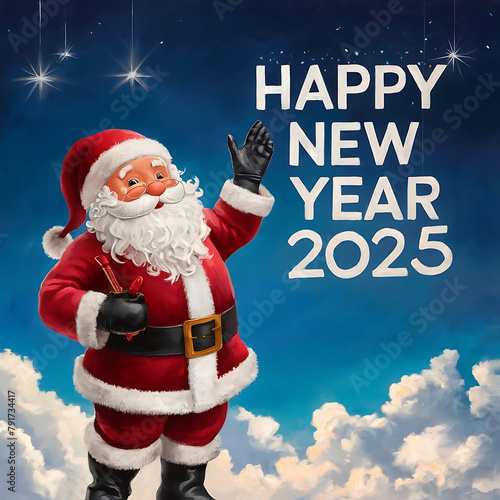 Santa Claus wishing happy new year 2025, welcome 2025, AI Generative