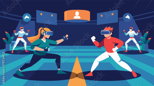 A virtual reality combat arena where martial arts students can test their skills against one another receiving realtime feedback from their