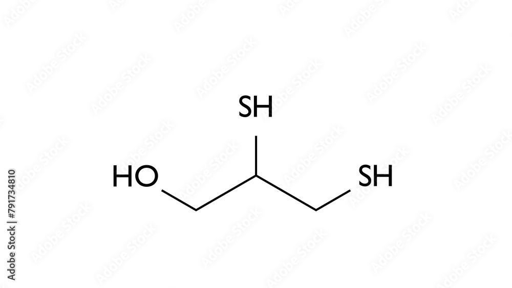 dimercaprol molecule, structural chemical formula, ball-and-stick model ...