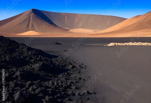 Moon volcanic landscape at Fuerteventura Island, Canary Islands, Spain