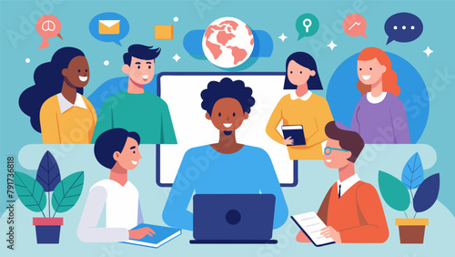 A group of students from different countries connect through a virtual group training session facilitated by a digital platform.