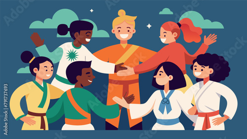 A group of travelers bond over their shared love for martial arts each sharing their own unique experiences and encounters with different